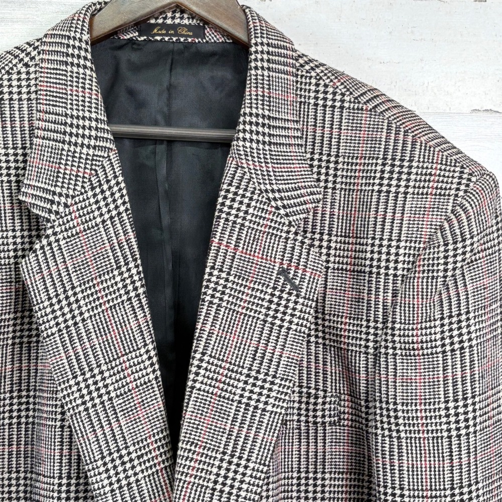 Guy Laroche Vintage Y2K Blazer 50R Multicolor Glen Plaid Wool 2 Button Old Money